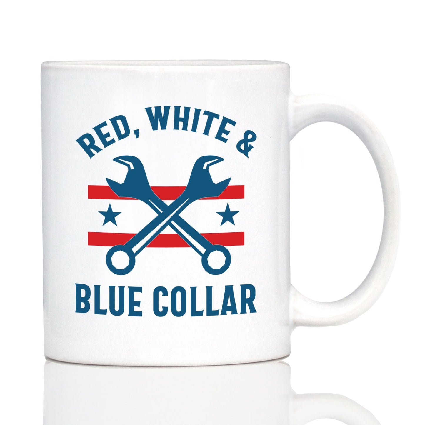 Red White & Blue Collar Coffee Mug Gifts for American Patriots White Ceramic Coffee Cup