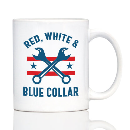 Red White & Blue Collar Coffee Mug Gifts for American Patriots White Ceramic Coffee Cup