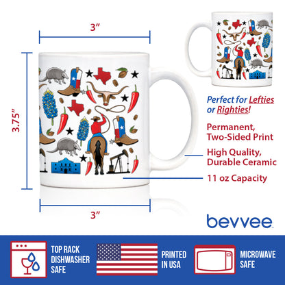 Texas Pattern Coffee Mug Texas Gifts and Souvenirs for Texans White Ceramic Coffee Cup