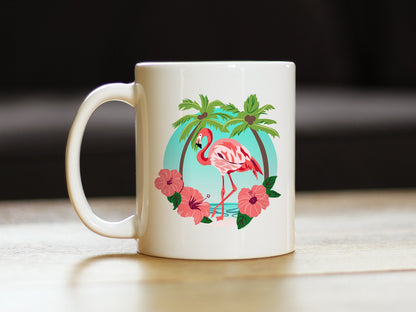 Tropical Flamingo Coffee Mug - Flamingo Gifts & Decor - Large 15oz & 11oz White Ceramic Mugs