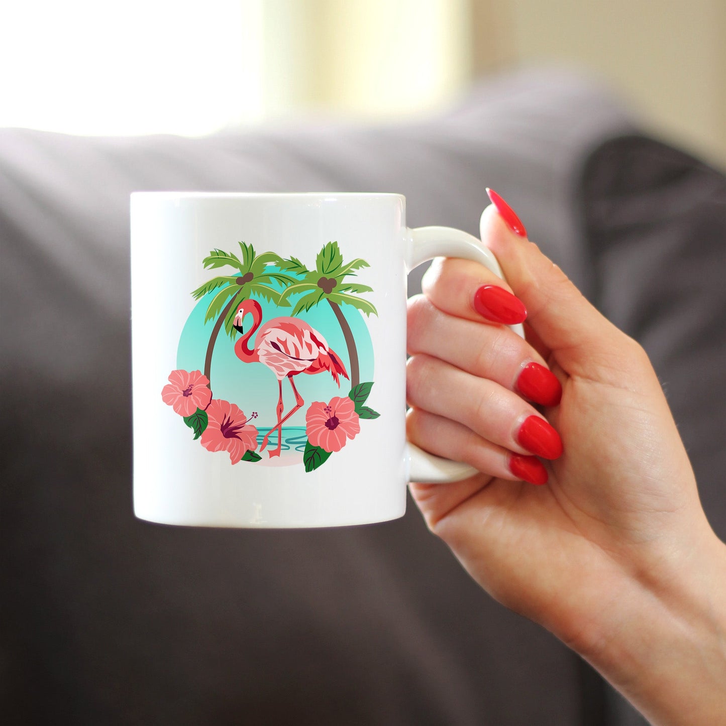 Tropical Flamingo Coffee Mug - Flamingo Gifts & Decor - Large 15oz & 11oz White Ceramic Mugs