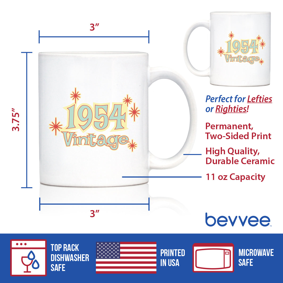 Vintage 1954 - Fun 71st Birthday Coffee Mug Gifts for Men & Women Turning 71 - Retro Coffee Cups