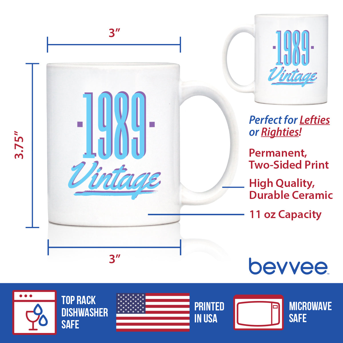 Vintage 1989 - Fun 36th Birthday Coffee Mug Gifts for Men & Women Turning 36 - Retro Coffee Cups