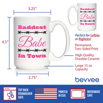 Baddest Babe Coffee Mug Gifts for Women with Attitude White Ceramic Coffee Cup