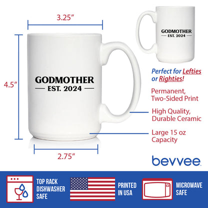 Godmother Est 2024 - New Godmother Coffee Mug Proposal Gift for First Time Godparents - Bold