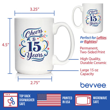Cheers to 15 Years - Coffee Mug Gifts for Women & Men - 15th Anniversary Party Decor