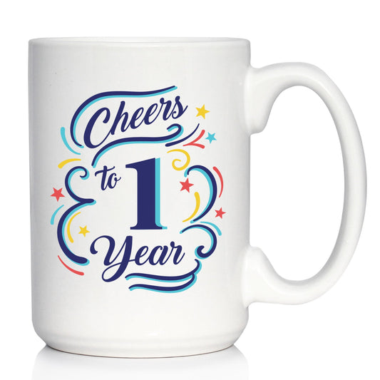 Cheers to 1 Year - Coffee Mug Gifts for Women & Men - 1st Anniversary Party Decor