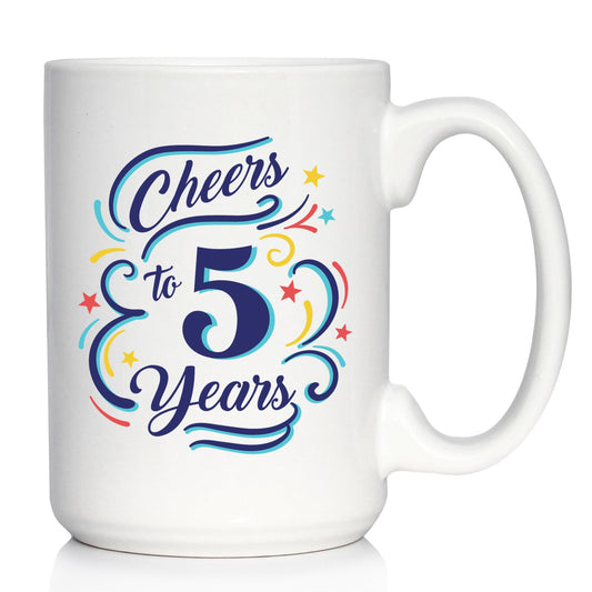 Cheers to 5 Years - Coffee Mug Gifts for Women & Men - 5th Anniversary Party Decor