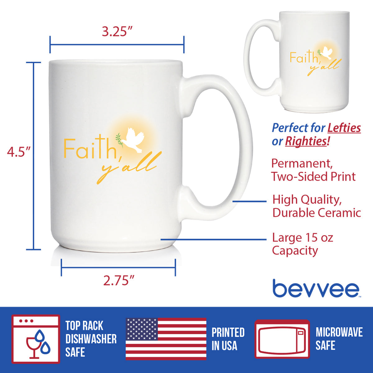 Faith Y'all Coffee Mug Christianity Gifts for Christians White Ceramic Coffee Cup