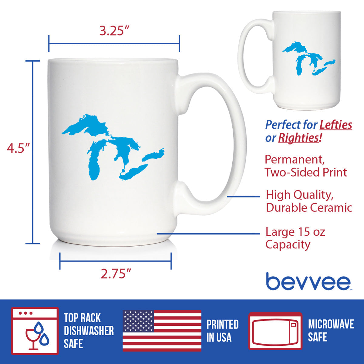 Great Lakes Map Coffee Mug - Unique Art Gifts for Midwestern Women & Men
