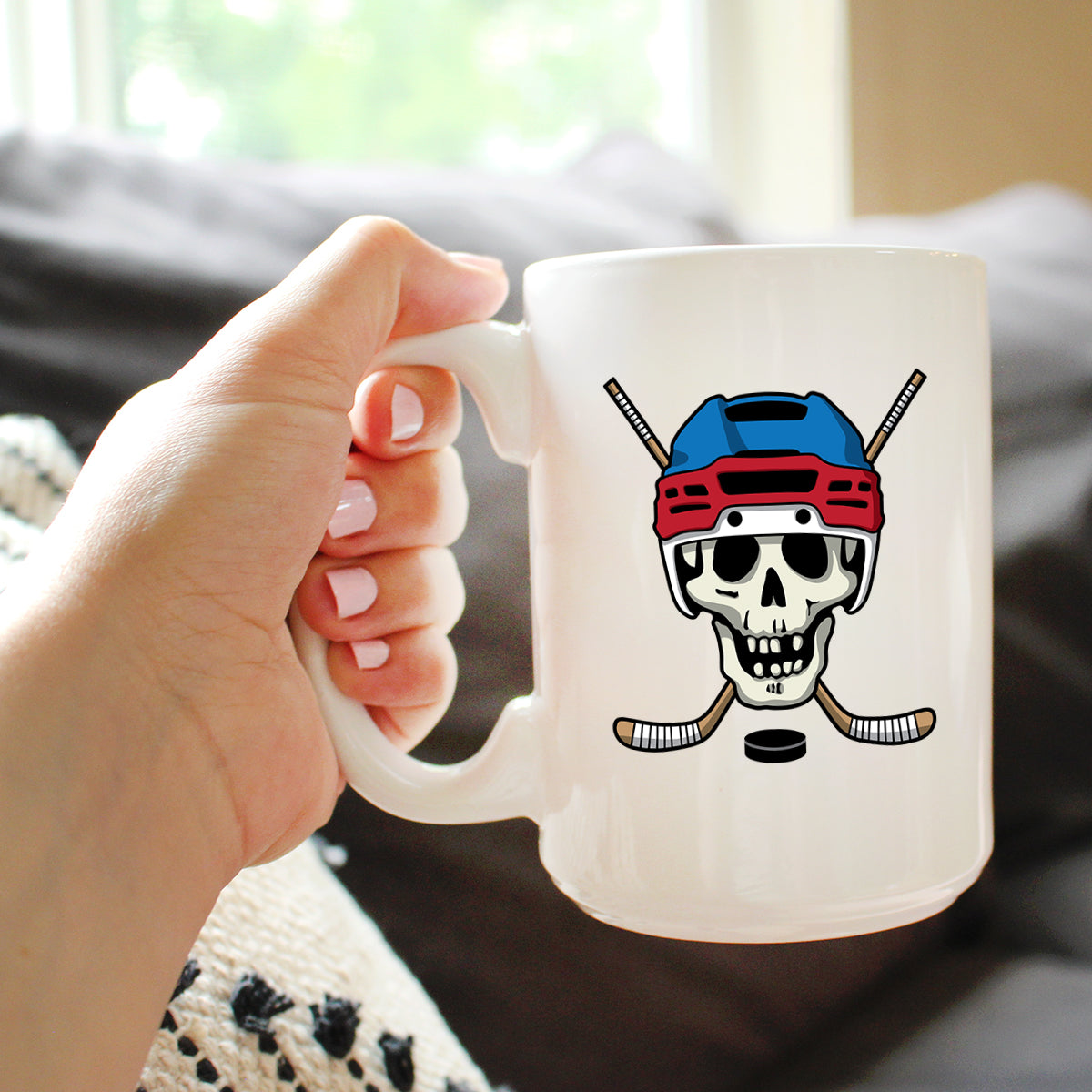 Hockey Skull Coffee Mug Hockey Gifts for Coach or Players White Ceramic Coffee Cup