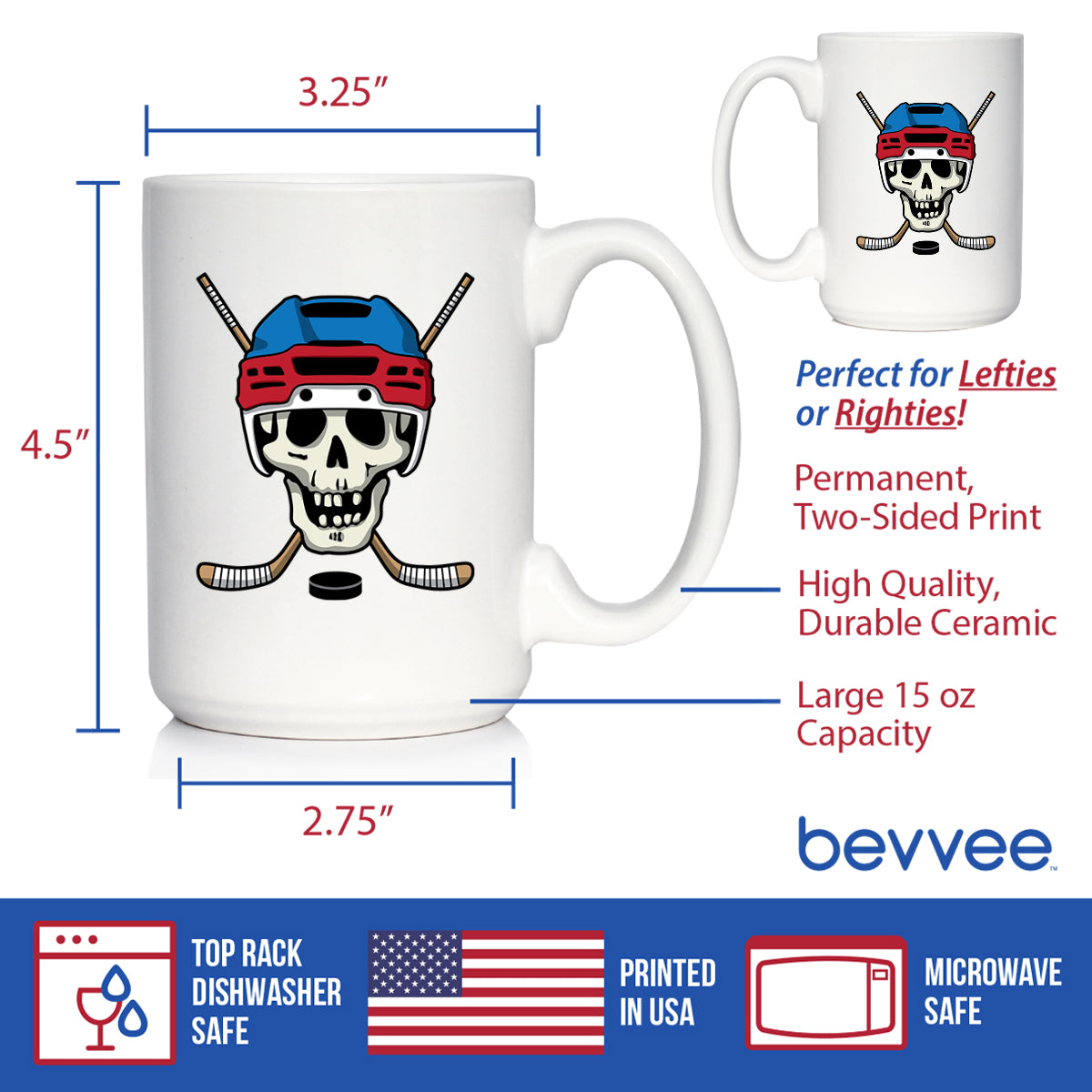 Hockey Skull Coffee Mug Hockey Gifts for Coach or Players White Ceramic Coffee Cup
