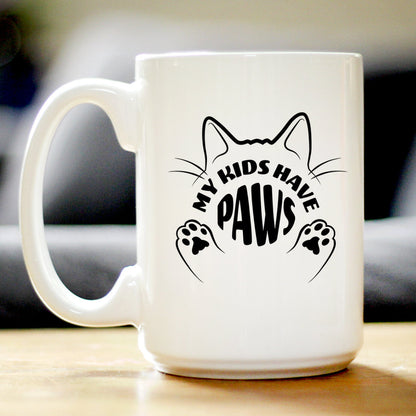 Kids Have Paws Cat Coffee Mug Gifts for Cat People White Ceramic Coffee Cup