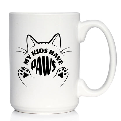 Kids Have Paws Cat Coffee Mug Gifts for Cat People White Ceramic Coffee Cup