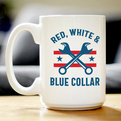 Red White & Blue Collar Coffee Mug Gifts for American Patriots White Ceramic Coffee Cup