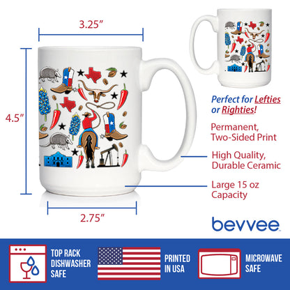 Texas Pattern Coffee Mug Texas Gifts and Souvenirs for Texans White Ceramic Coffee Cup