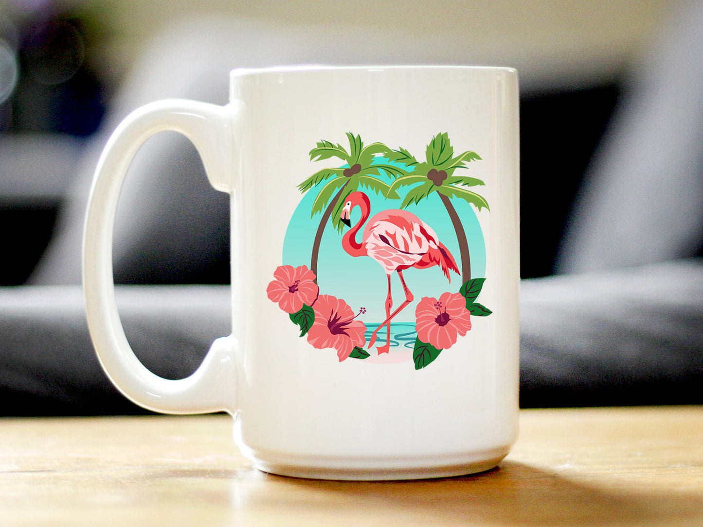 Tropical Flamingo Coffee Mug - Flamingo Gifts & Decor - Large 15oz & 11oz White Ceramic Mugs