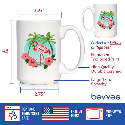 Tropical Flamingo Coffee Mug - Flamingo Gifts & Decor - Large 15oz & 11oz White Ceramic Mugs