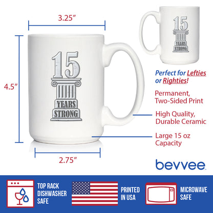 15 Years Strong Coffee Mug Gifts 15th Anniversary Party Decor White Ceramic Coffee Cup
