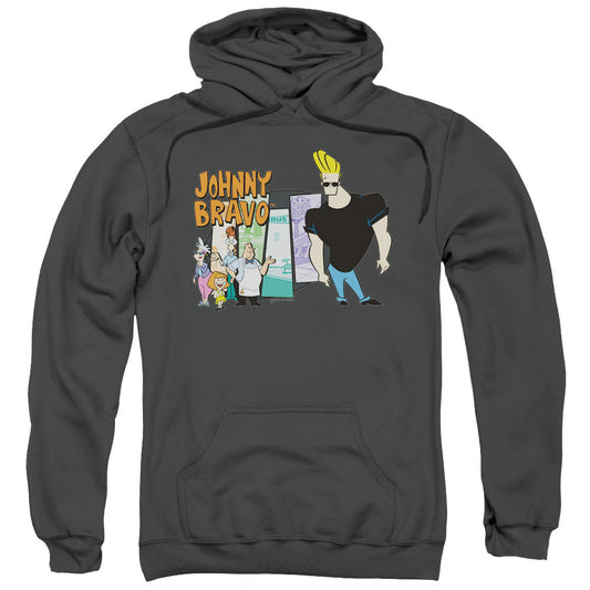 Johnny Bravo Johnny &Amp; Friends Mens Hoodie Charcoal Officially Licensed