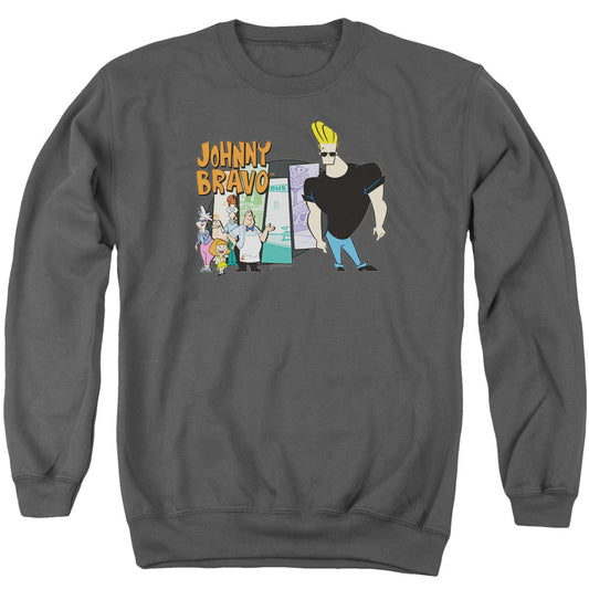Johnny Bravo Johnny &amp; Friends Mens Crewneck Sweatshirt Charcoal Officially Licensed