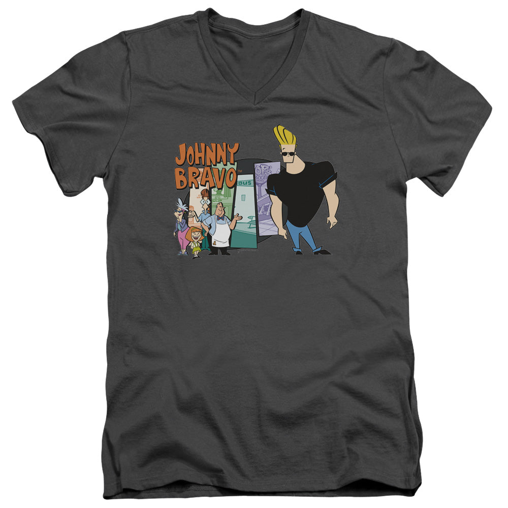 Johnny Bravo Johnny & Friends Slim Fit V Neck T Shirt Charcoal Officially Licensed