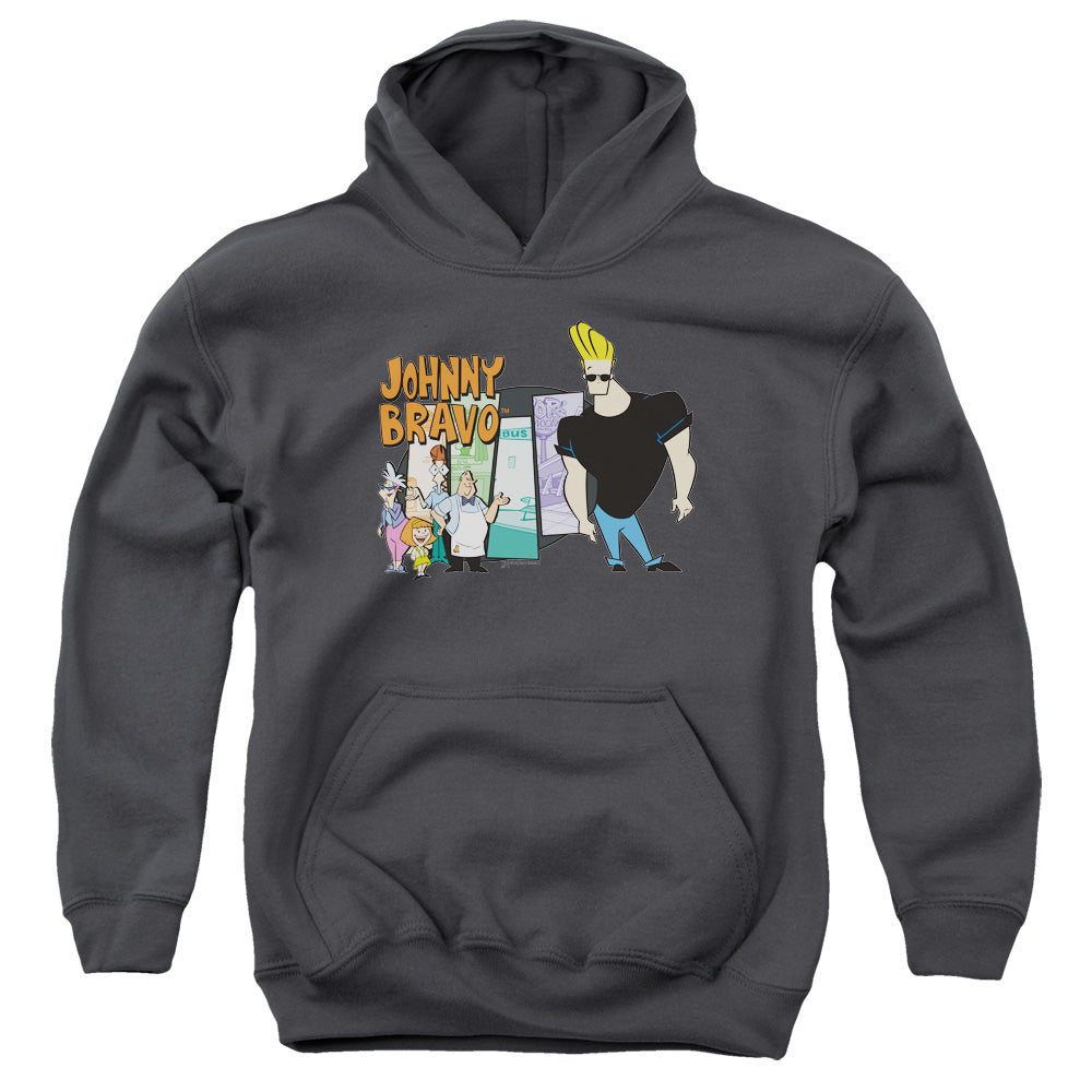 Johnny Bravo Johnny & Friends Kids Youth Hoodie Charcoal Officially Licensed