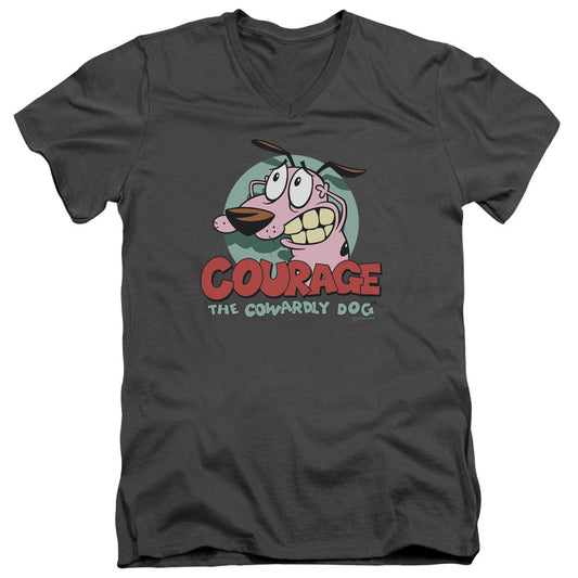 Courage the Cowardly Dog Courage Mens Slim Fit V-Neck T Shirt Charcoal Officially Licensed