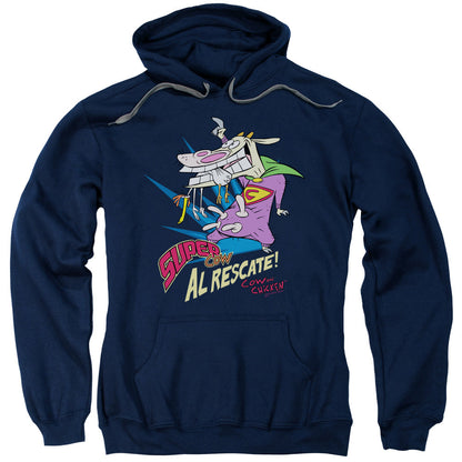 Cow &Amp; Chicken Super Cow Mens Hoodie Navy Officially Licensed