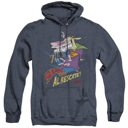 Cow & Chicken Super Cow Heather Mens Hoodie Navy Officially Licensed