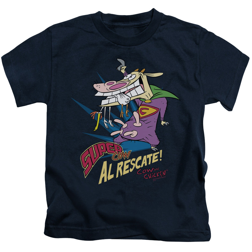 Cow & Chicken Super Cow Juvenile Kids Youth T Shirt Navy Blue Officially Licensed