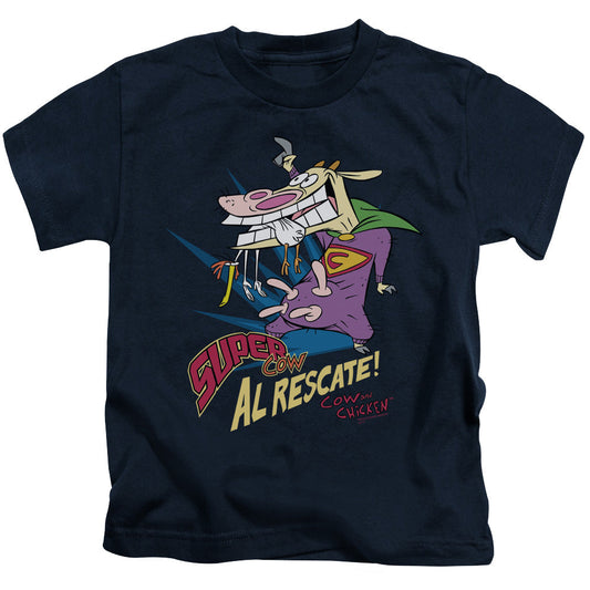 Cow & Chicken Super Cow Juvenile Kids Youth T Shirt Navy Blue Officially Licensed