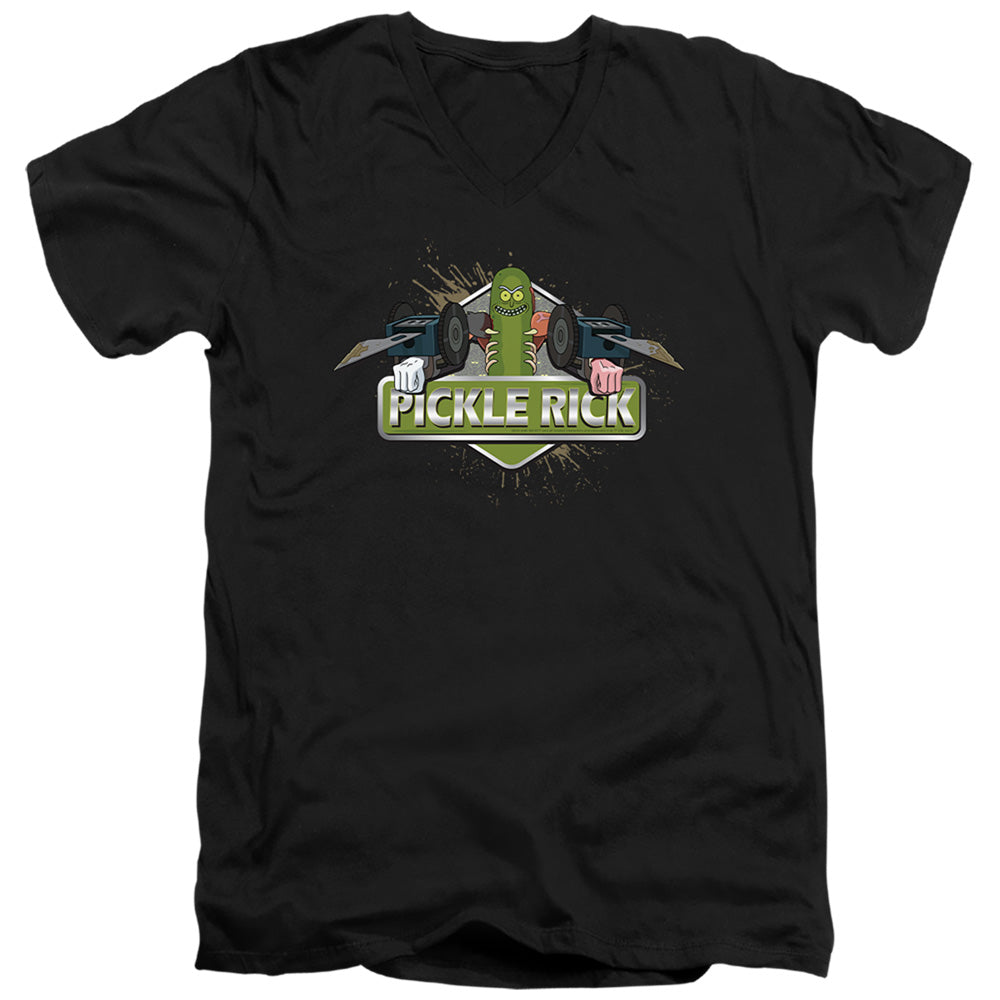 Rick And Morty Pickle Rick Mens Slim Fit V-Neck T Shirt Black Officially Licensed