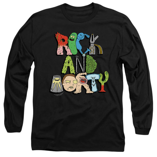 Rick And Morty Illustrated Logo Mens Long Sleeve Shirt Black Officially Licensed