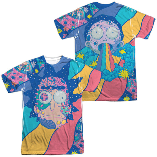 Rick And Morty Goodbye Front Back Print Mens Poly Crew T Shirt White