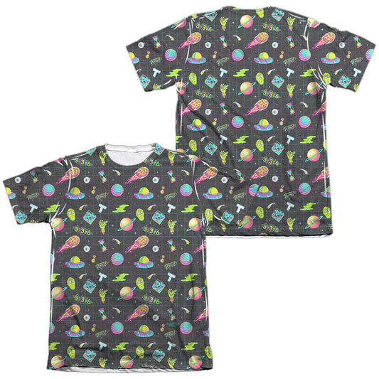 Rick And Morty Opening Icons Front Back Print Mens Poly Cotton T Shirt White