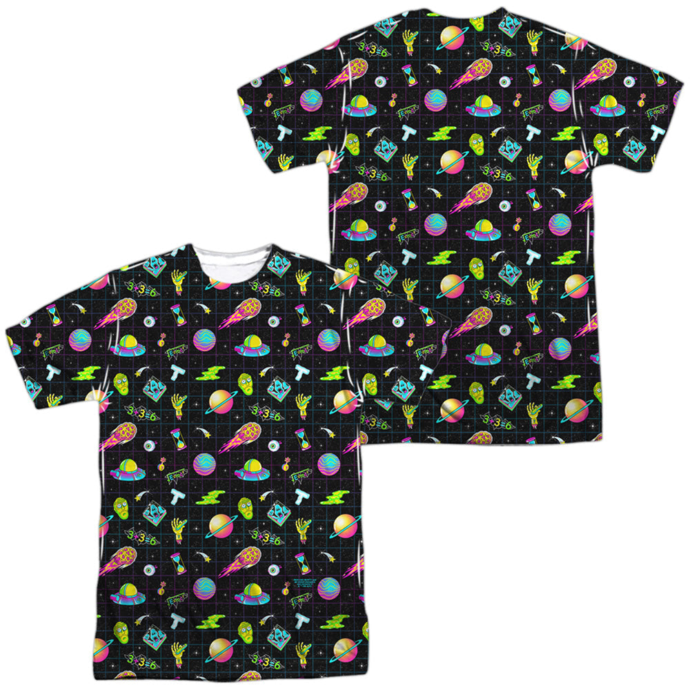 Rick And Morty Opening Icons Front Back Print Mens Poly Crew T Shirt White