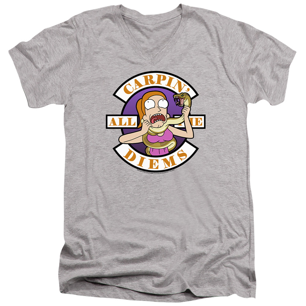 Rick And Morty Carp En All Them Diems Mens Slim Fit V-Neck T Shirt Athletic Heather Officially Licensed