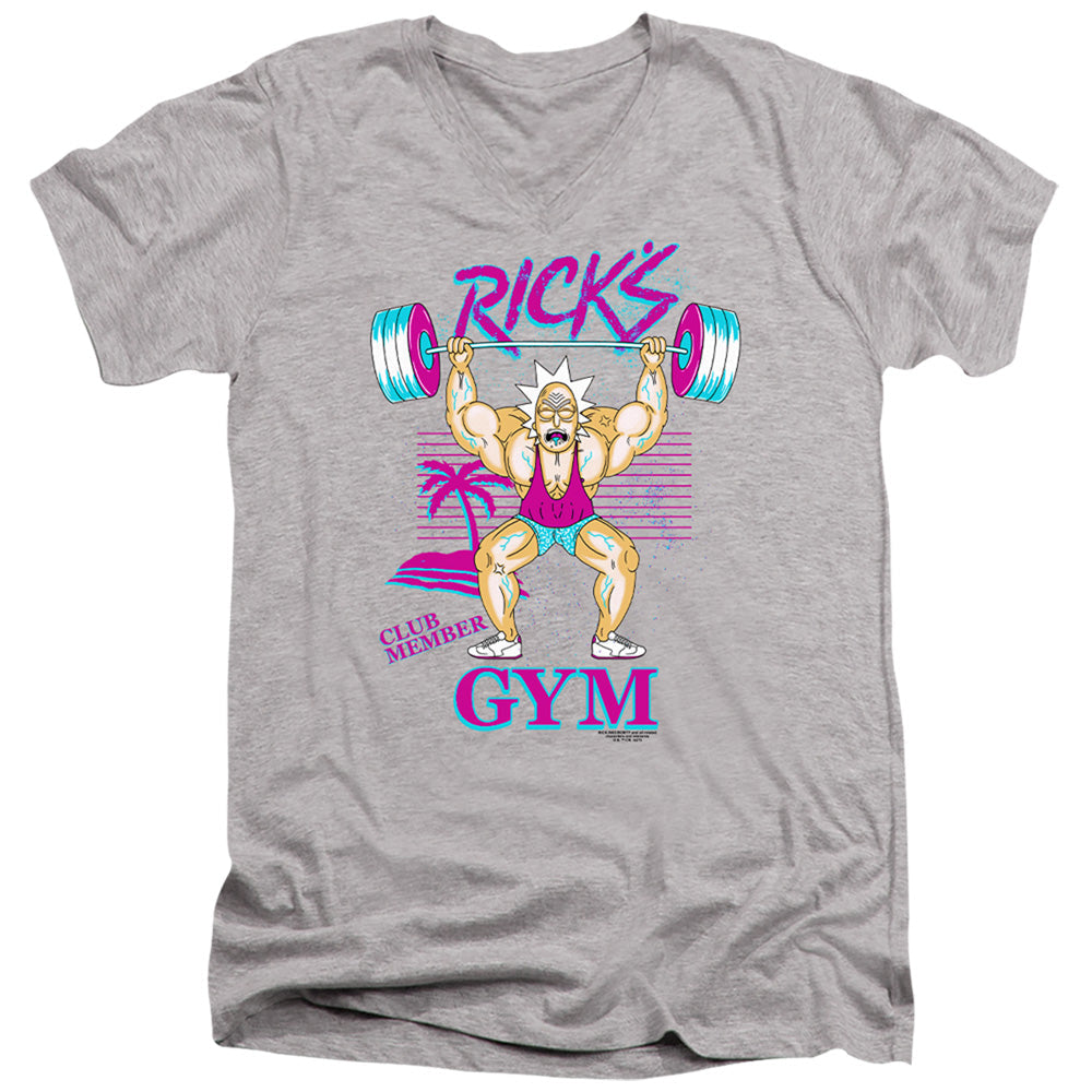 Rick And Morty Ricks Gym Mens Slim Fit V-Neck T Shirt Athletic Heather Officially Licensed
