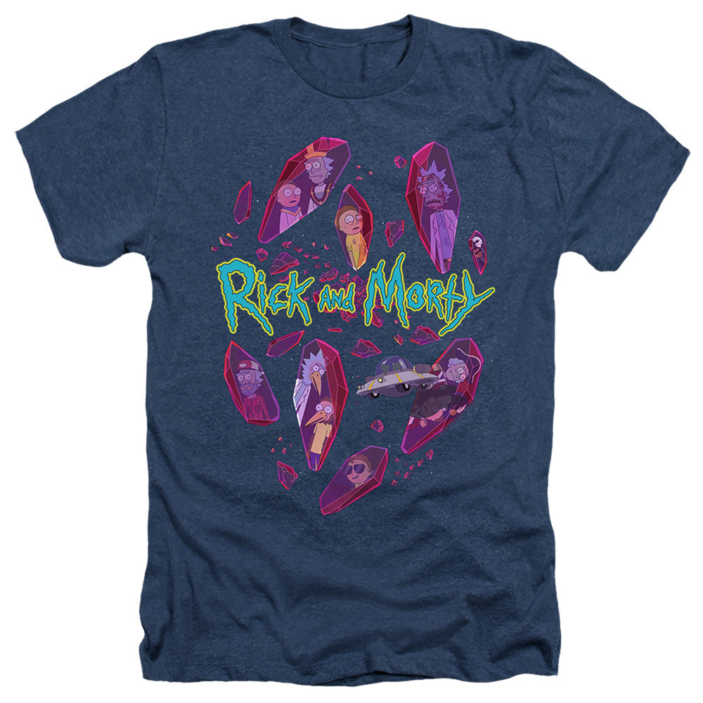 Rick And Morty Death Crystal Futures Heather Mens T Shirt Navy Officially Licensed