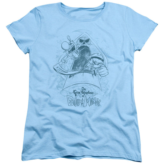 Grim Adventures of Billy & Mandy Sketched Womens T Shirt Light Blue Officially Licensed