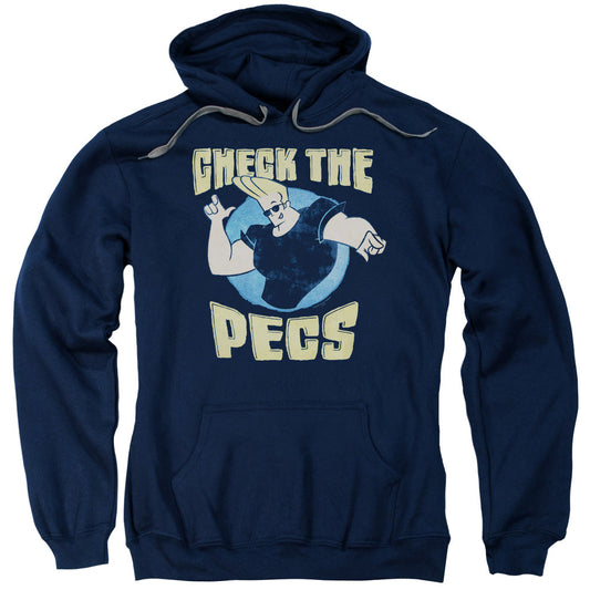 Johnny Bravo Check The Pects Mens Hoodie Navy Officially Licensed