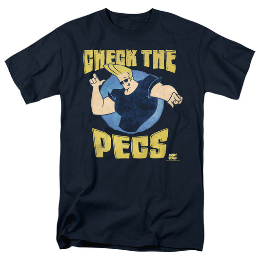 Johnny Bravo Check The Pects Mens T Shirt Navy Officially Licensed