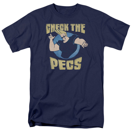 Johnny Bravo Check the Pects Mens T Shirt Navy Blue Officially Licensed