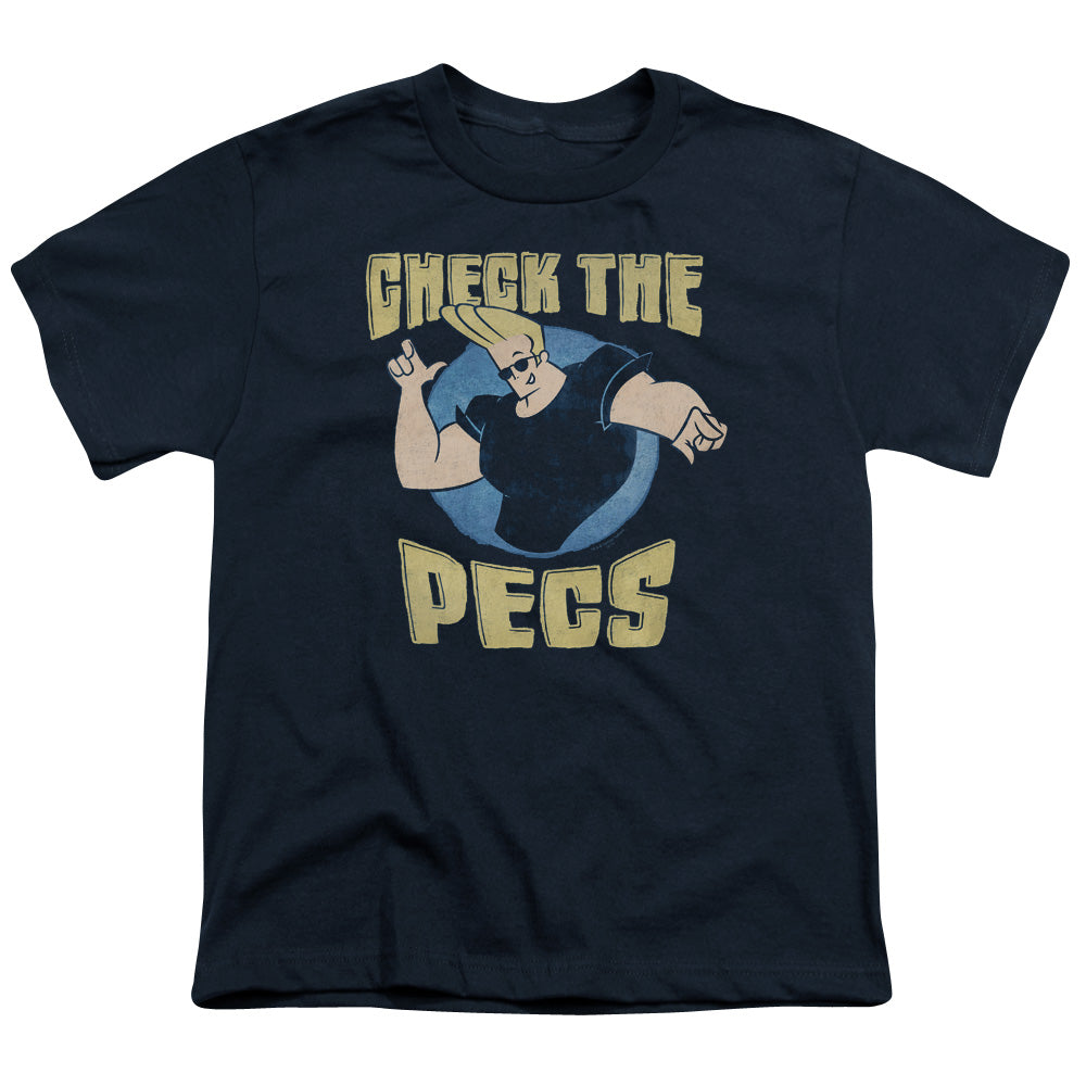 Johnny Bravo Check the Pects Kids Youth T Shirt Navy Blue Officially Licensed
