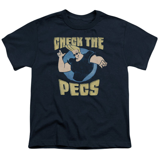 Johnny Bravo Check the Pects Kids Youth T Shirt Navy Blue Officially Licensed