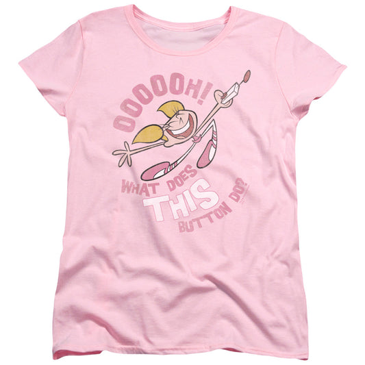 Dexters Laboratory Button Womens T Shirt Pink Officially Licensed