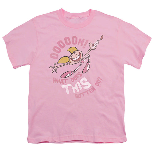 Dexters Laboratory Button Kids Youth T Shirt Pink Officially Licensed