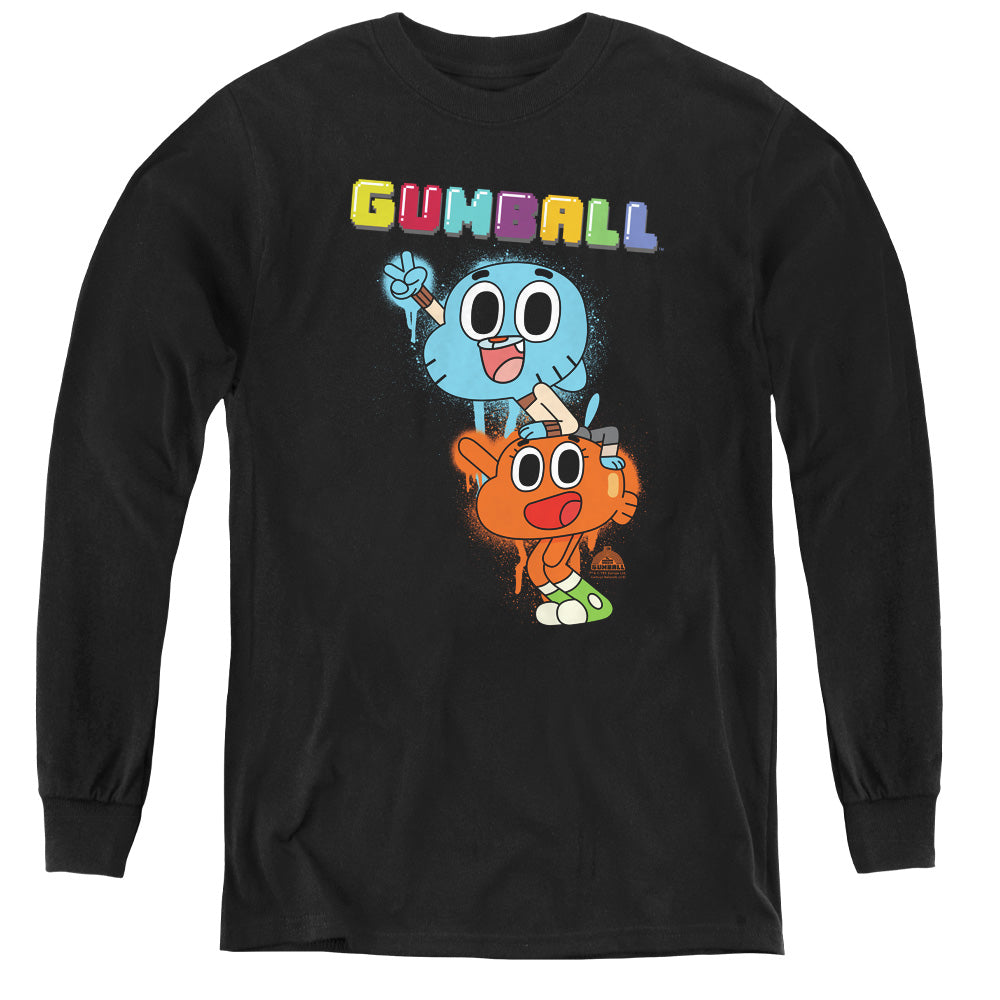 Amazing World of Gumball Gumball Spray Long Sleeve Kids Youth T Shirt Black Officially Licensed