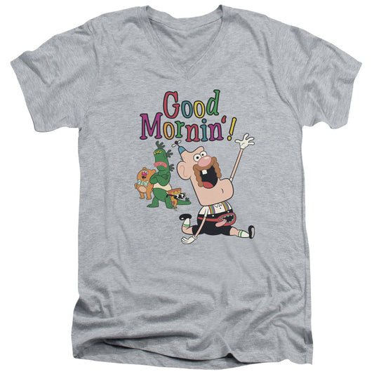 Uncle Grandpa Good Mornin Mens Slim Fit V Neck T Shirt Athletic Heather Officially Licensed